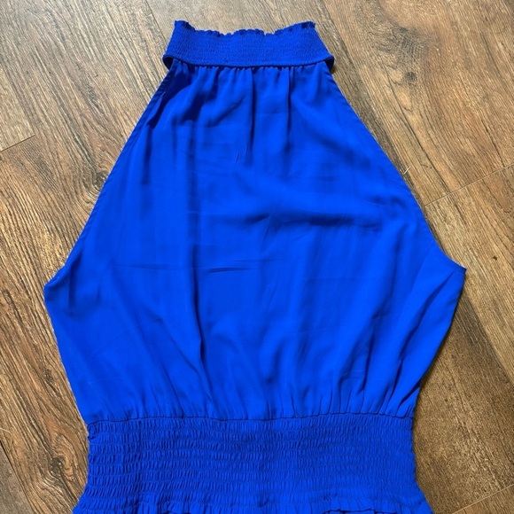 CeCe Smocked waist high neck halter flowy blue sleeveless dress - Picture 5 of 7